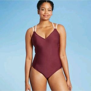 Women's Double Strap Laser Cut Back One Piece Swim